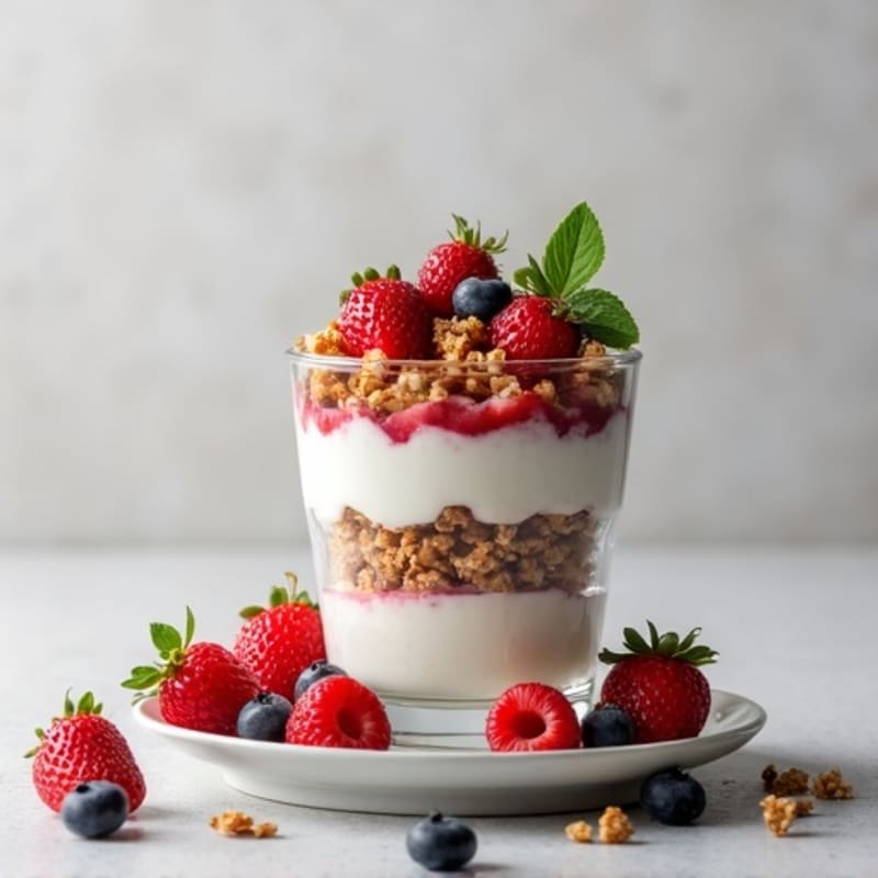 Greek Yogurt Parfait with Almond Butter and Mixed Berries