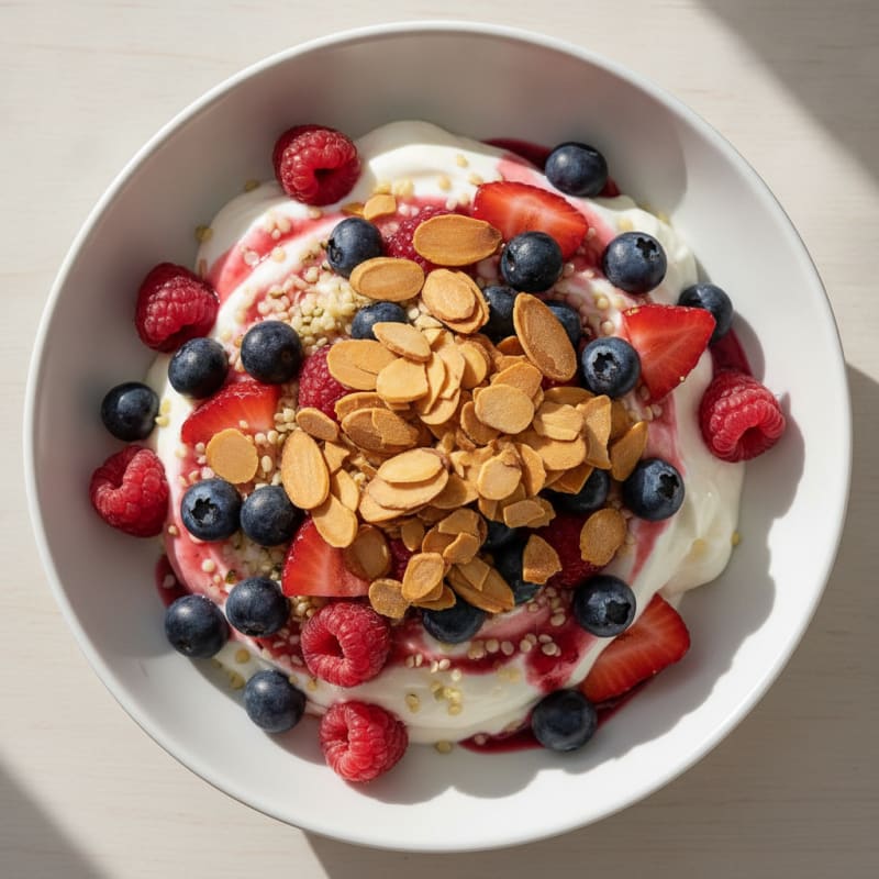 Creamy Greek Yogurt Parfait with Mixed Berries and Crunchy Almonds