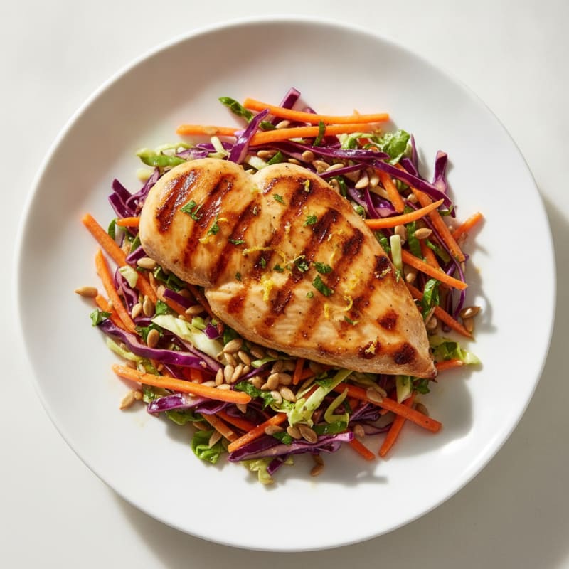 Grilled Lemon Chicken Breast with Crunchy Vegetable Slaw