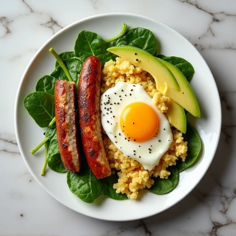 Egg White Scramble with Turkey Sausage and Spinach