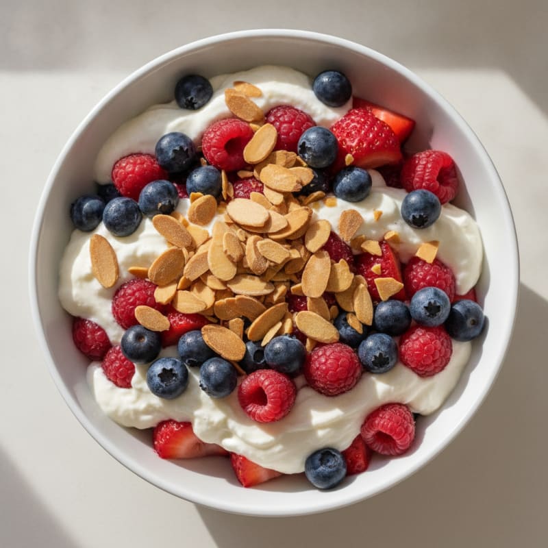 Greek Yogurt Protein Parfait with Mixed Berries and Almonds