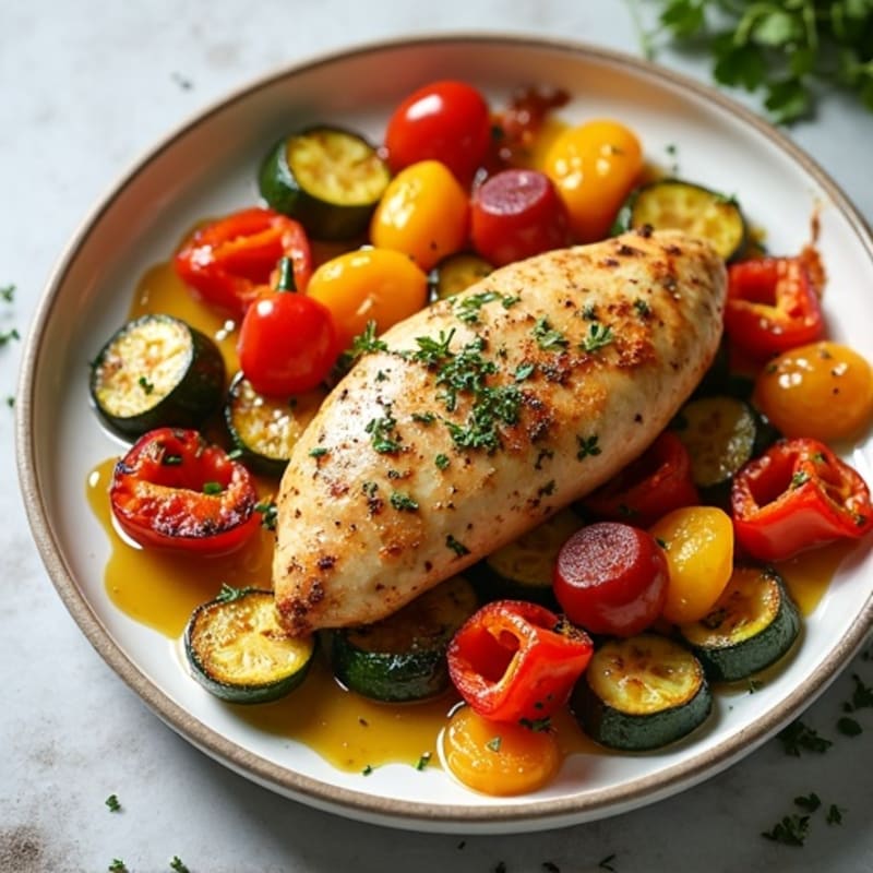 Herb-Crusted Sheet Pan Chicken with Roasted Rainbow Vegetables