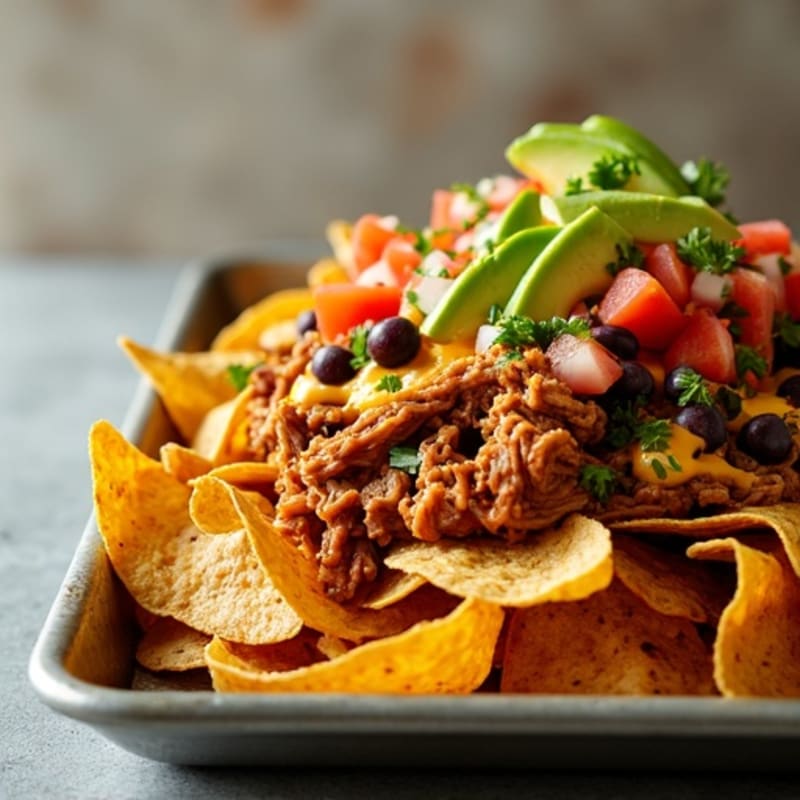 Lean Pulled Pork Loaded Sheet Pan Nachos