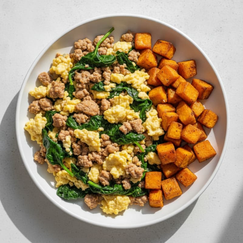 Egg White Scramble with Lean Turkey and Sautéed Spinach