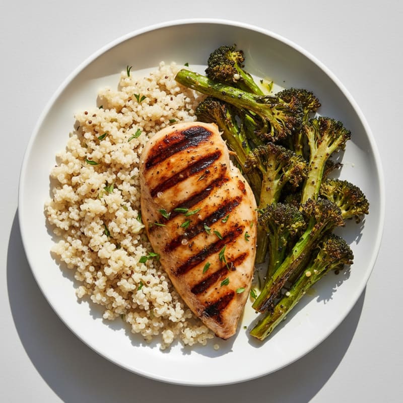 Grilled Chicken Breast with Quinoa and Roasted Broccoli