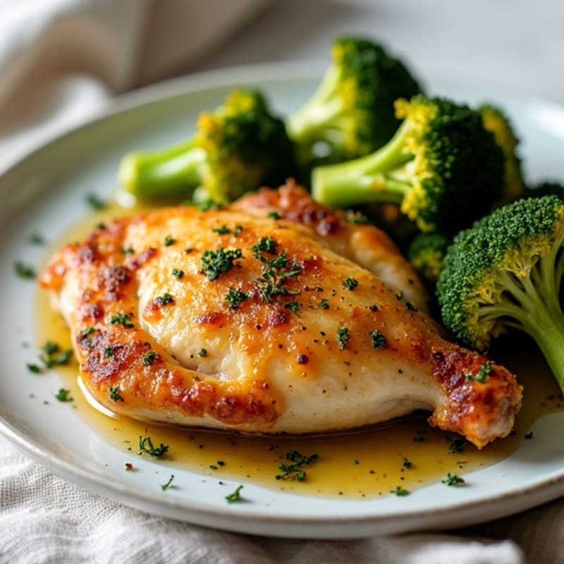 Crispy Lemon Herb Roasted Chicken Thighs with Garlicky Roasted Broccoli