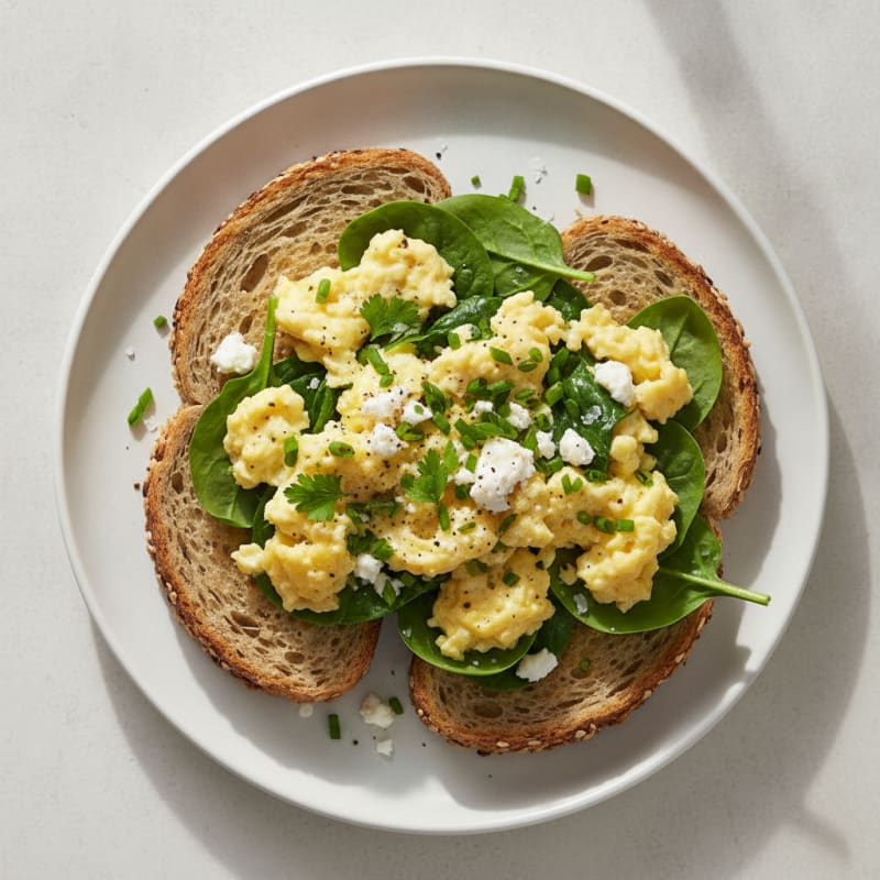 Feta and Herb Scrambled Eggs with Seeded Toast