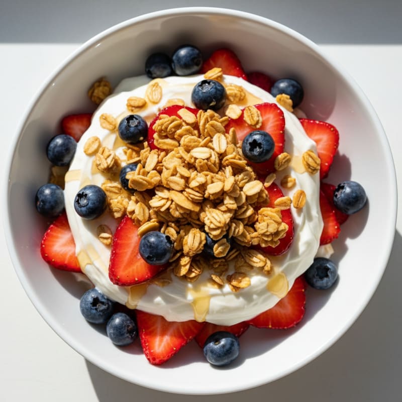 Greek Yogurt Parfait with Mixed Berries and Crunchy Almond Granola