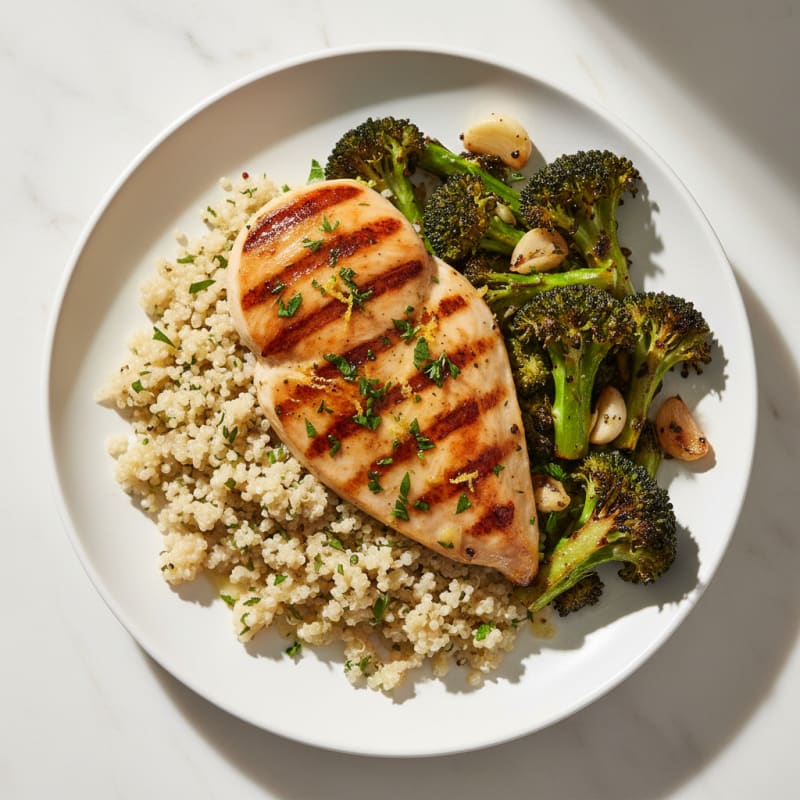 Grilled Chicken Breast with Quinoa and Roasted Broccoli