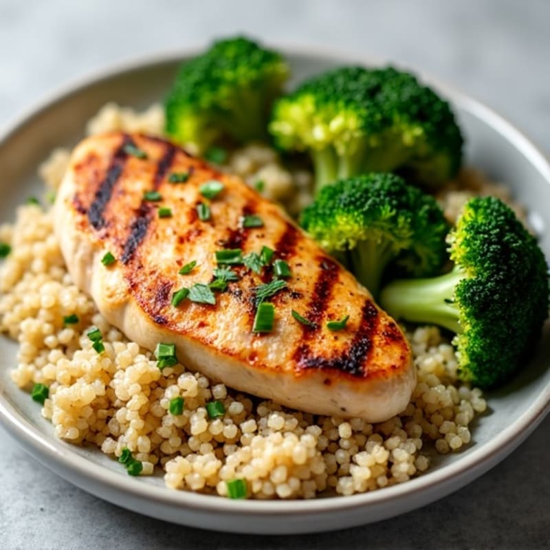 Grilled Chicken Breast with Quinoa and Roasted Broccoli