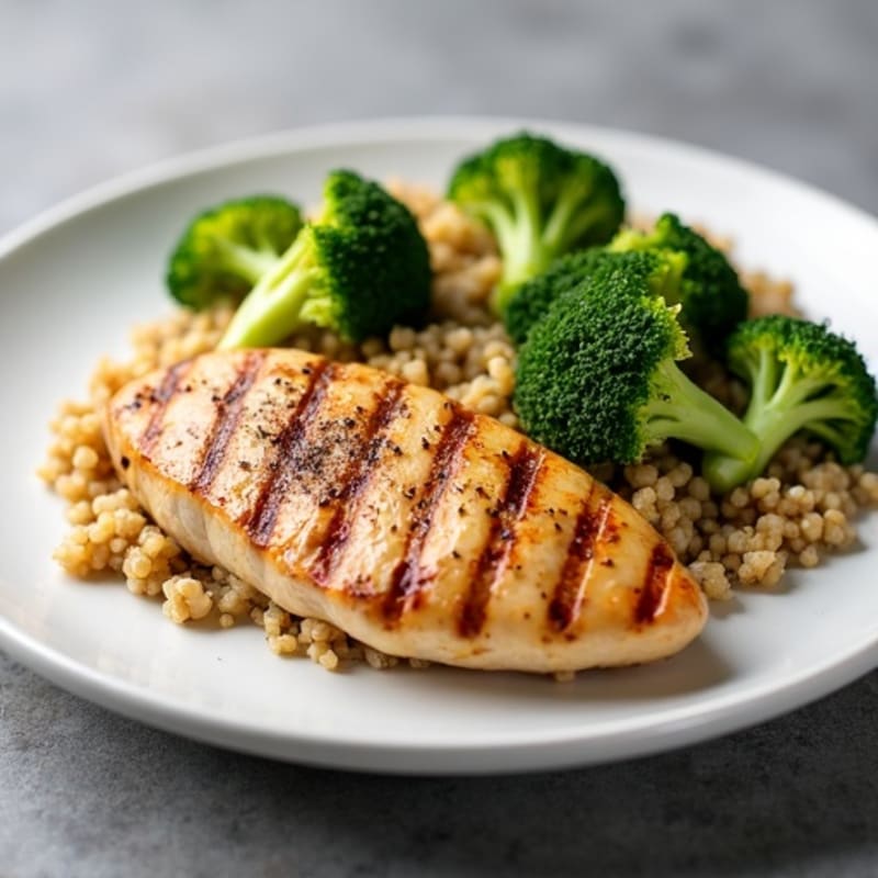 Grilled Chicken Breast with Quinoa and Roasted Broccoli