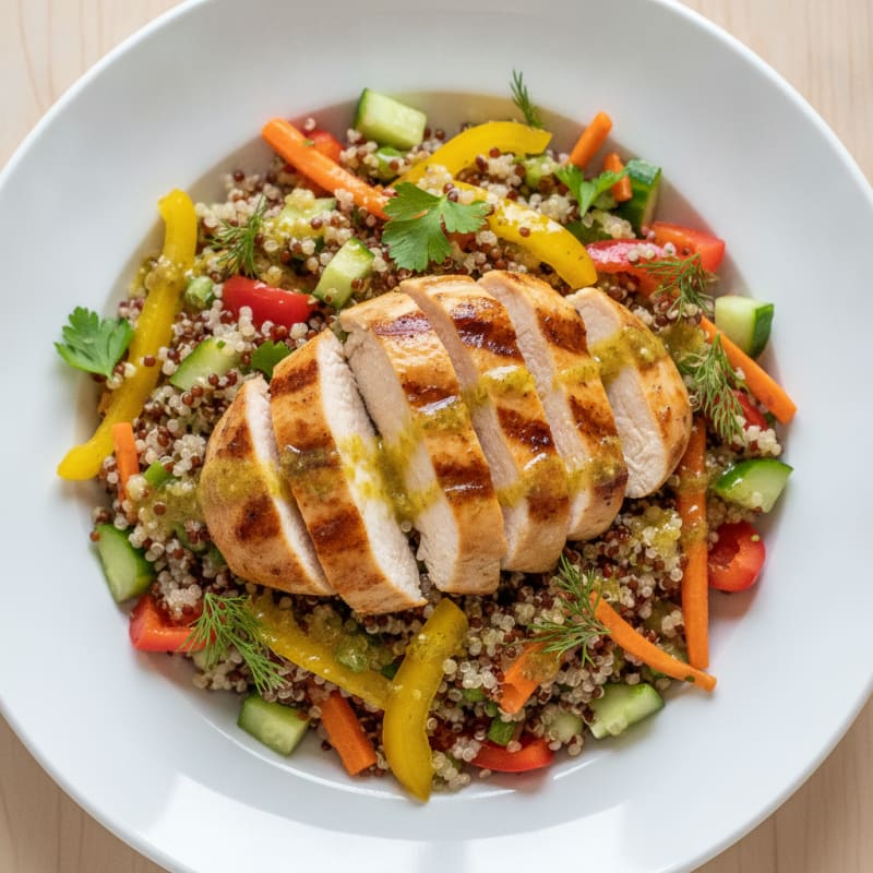 Grilled Chicken and Quinoa Salad with Crunchy Vegetables