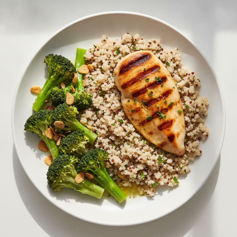 Grilled Chicken Breast with Quinoa and Steamed Broccoli