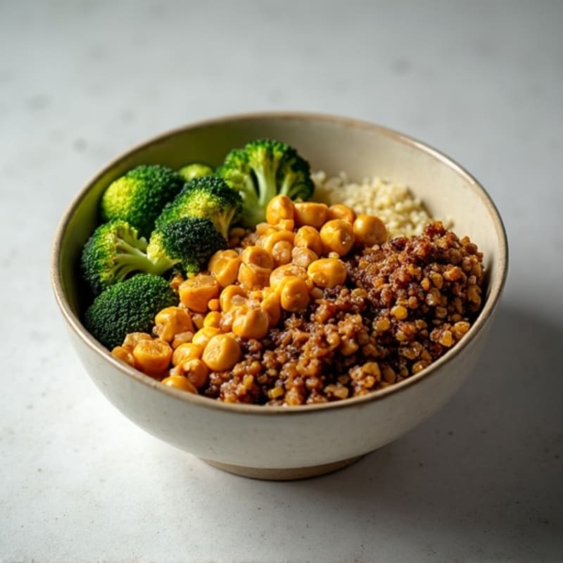 Crispy Lentil and Quinoa Power Bowl with Roasted Broccoli and Tahini Drizzle