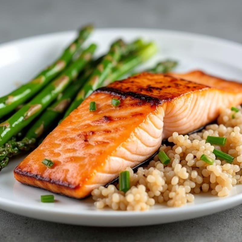 Seared Salmon with Steamed Asparagus and Brown Rice