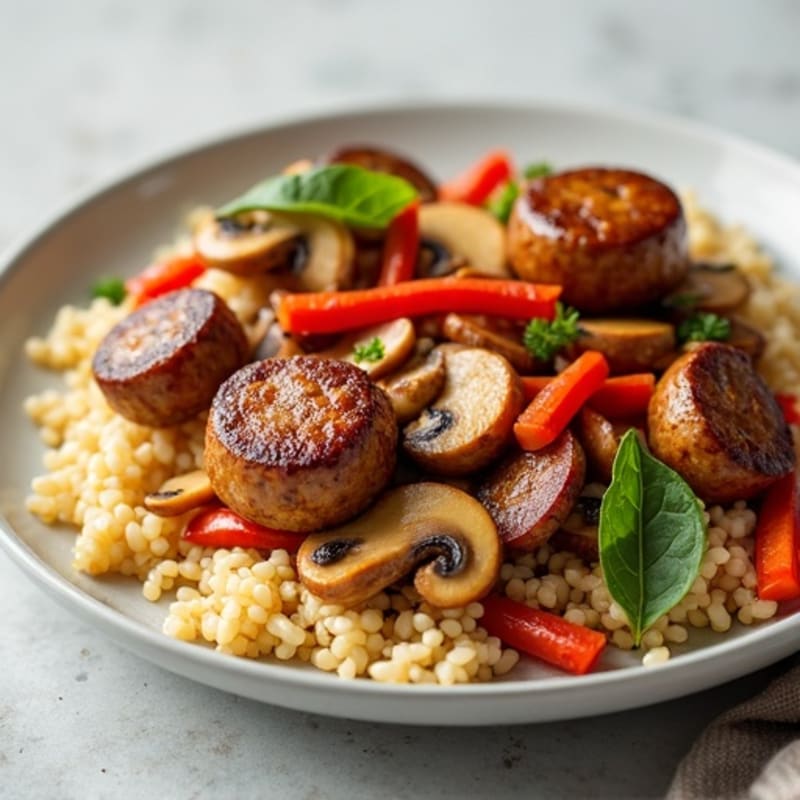 Chicken Sausage and Mushroom Skillet with Crispy Rice Cakes