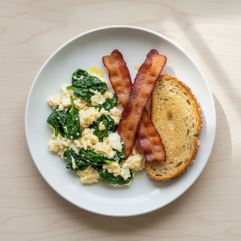 Egg White Spinach Scramble with Turkey Bacon