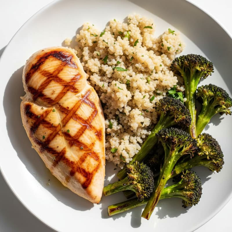Grilled Chicken Breast with Quinoa and Roasted Broccoli