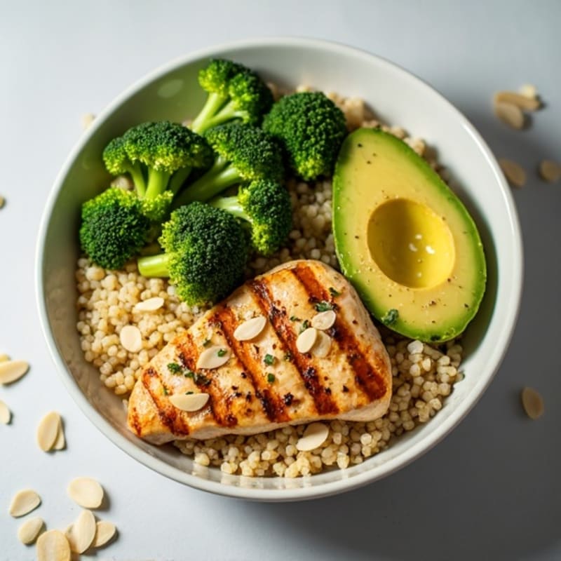 Grilled Chicken and Quinoa Power Bowl with Avocado and Roasted Broccoli