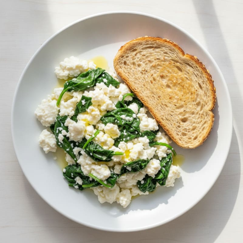 Egg White and Cottage Cheese Scramble with Sautéed Spinach