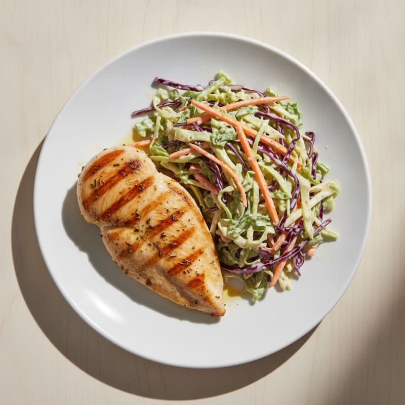 Grilled Chicken Breast with Crunchy Cabbage Slaw