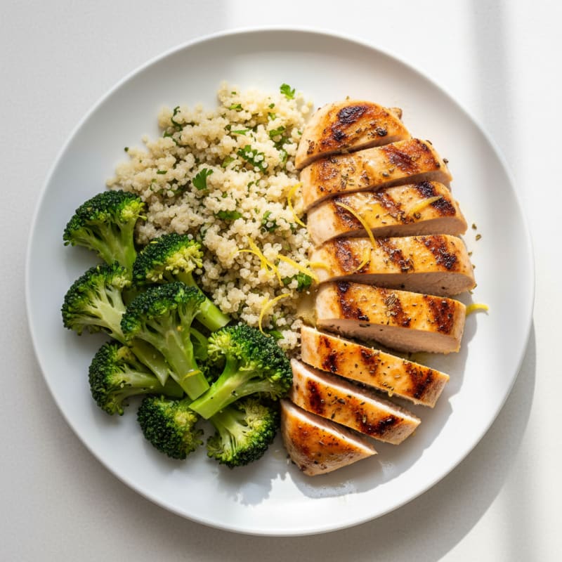 Grilled Chicken Breast with Quinoa and Steamed Broccoli