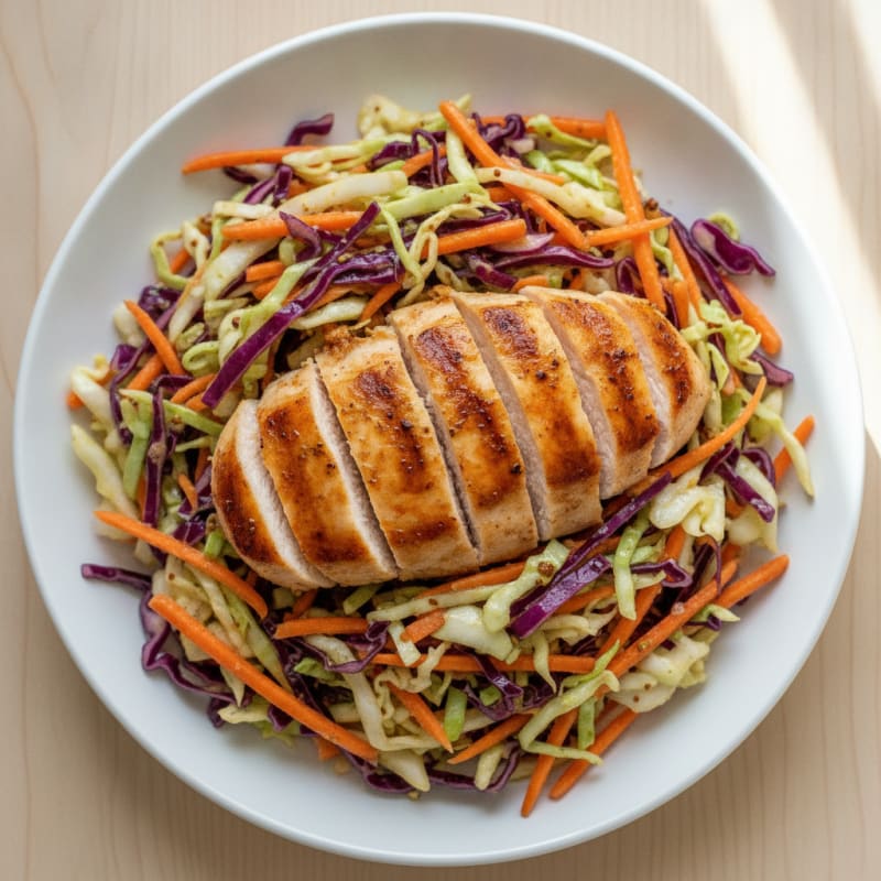 Grilled Chicken Breast with Crunchy Cabbage Slaw