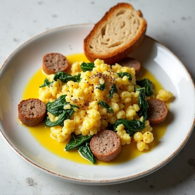 Egg White Spinach Scramble with Turkey Sausage