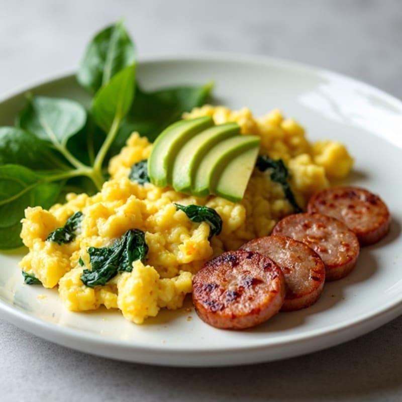 Scrambled Egg Whites with Spinach and Turkey Sausage