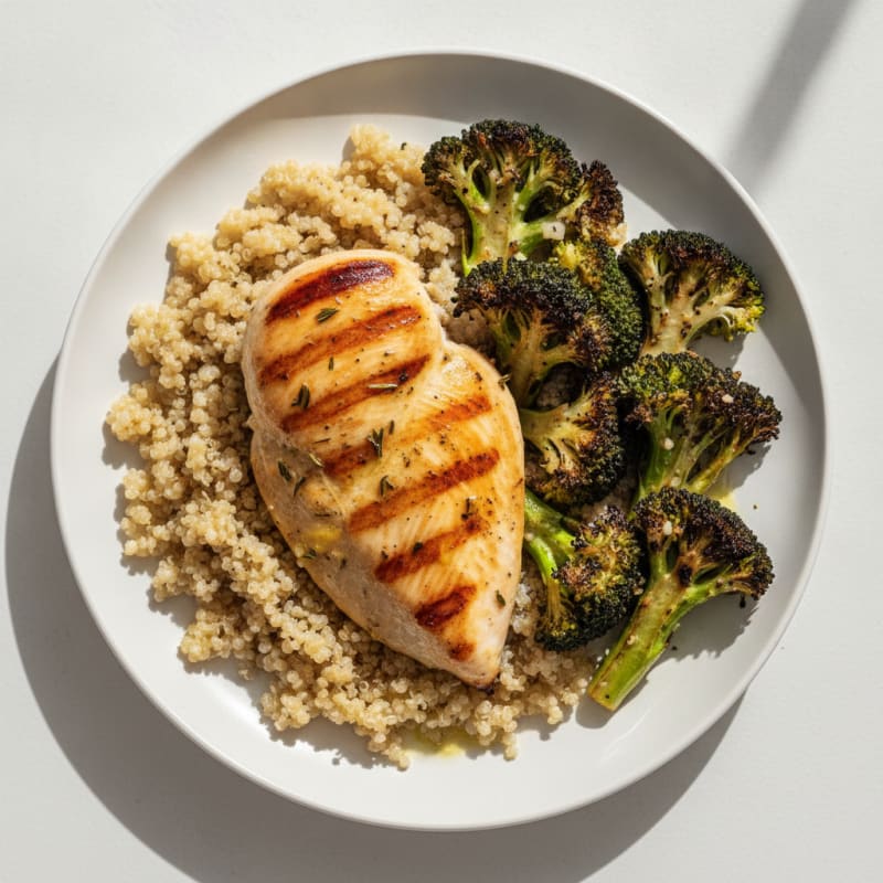 Grilled Chicken Breast with Quinoa and Roasted Broccoli