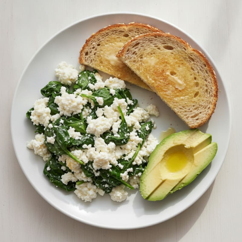 Egg White Scramble with Spinach and Cottage Cheese