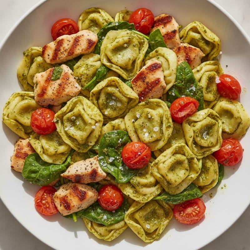 Cheesy Tortellini with Pesto and Tomatoes