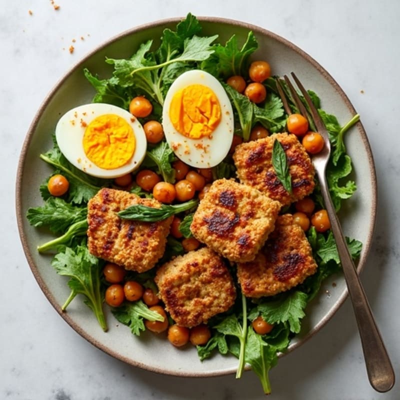 Grilled Tempeh and Mixed Greens Salad with Chickpeas