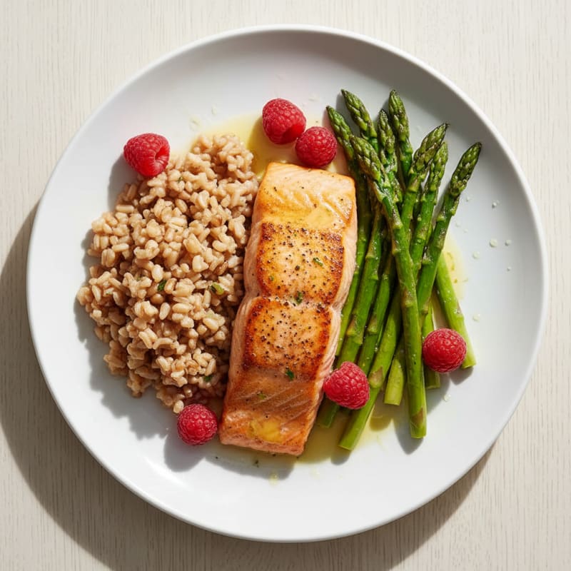 Seared Salmon Fillet with Brown Rice and Roasted Asparagus