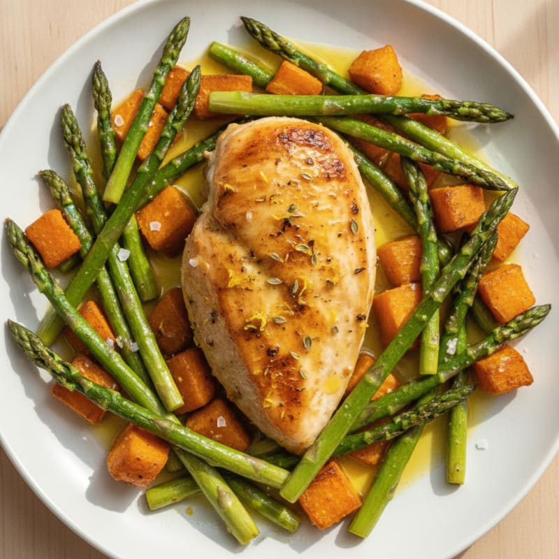 Lemon Herb Roasted Chicken with Asparagus