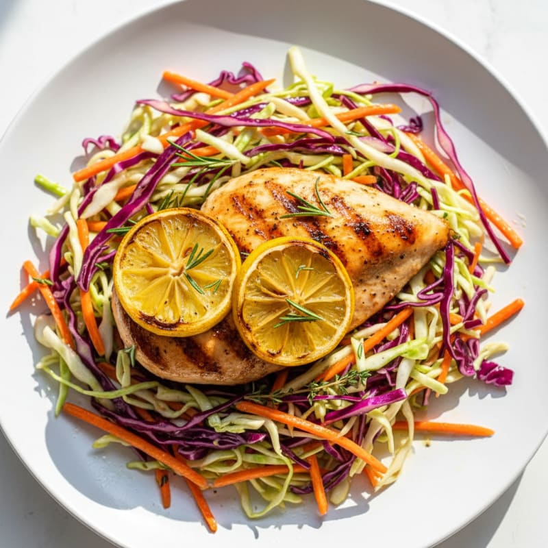 Grilled Chicken Breast with Crunchy Cabbage Slaw
