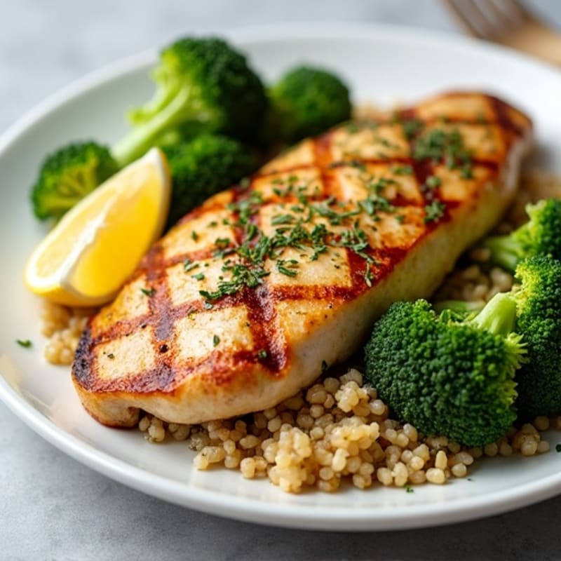Grilled Chicken Breast with Quinoa and Roasted Broccoli