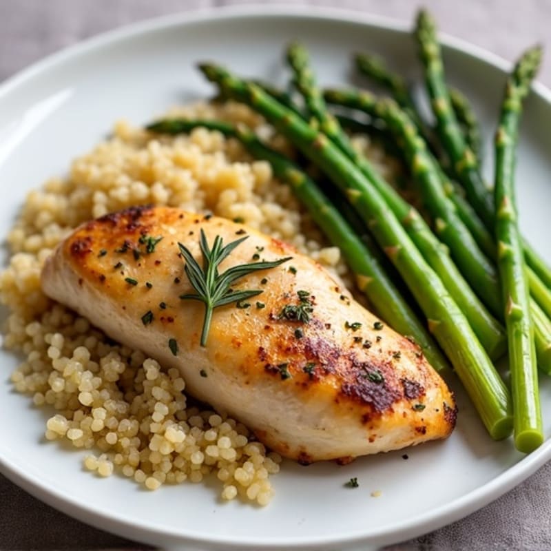 Lemon Herb Roasted Chicken Breast with Steamed Asparagus