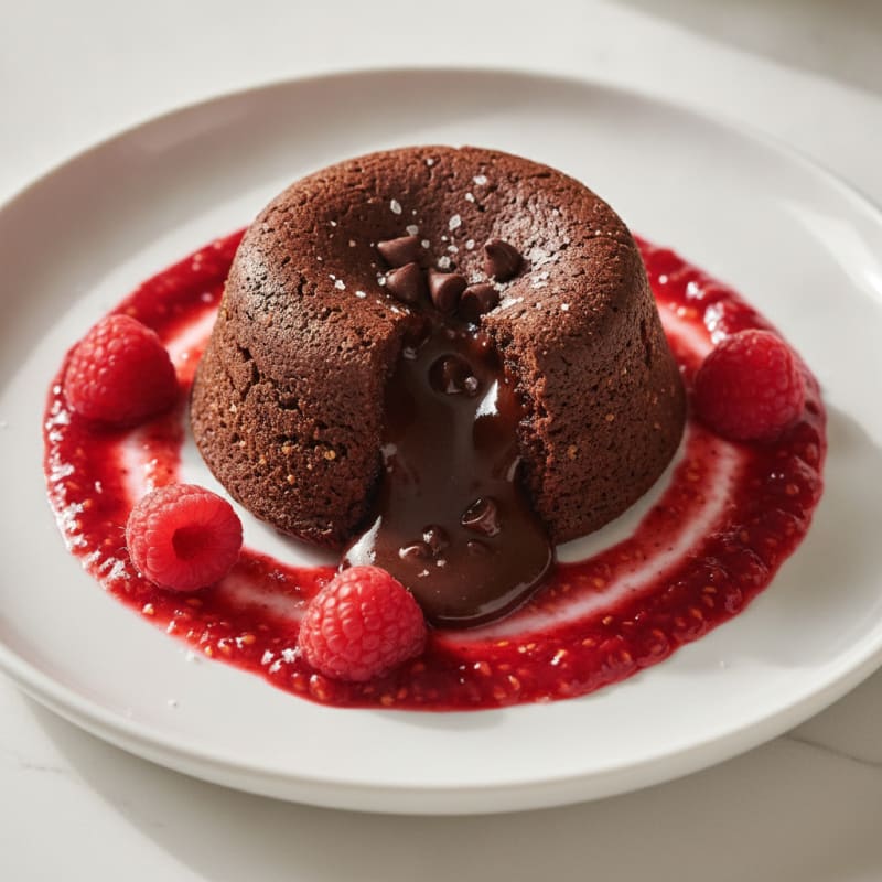 Chocolate Lava Cake with Raspberry Coulis