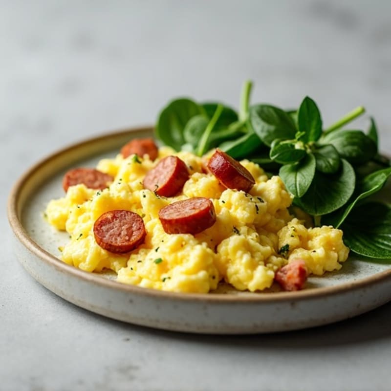 Egg White Scramble with Turkey Sausage and Sautéed Spinach