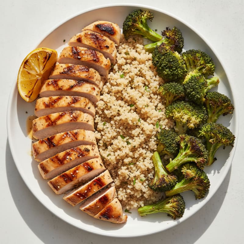 Grilled Chicken Breast with Quinoa and Roasted Broccoli