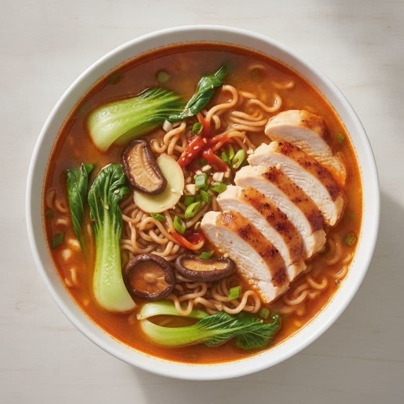 Spicy Sriracha Chicken Ramen Soup