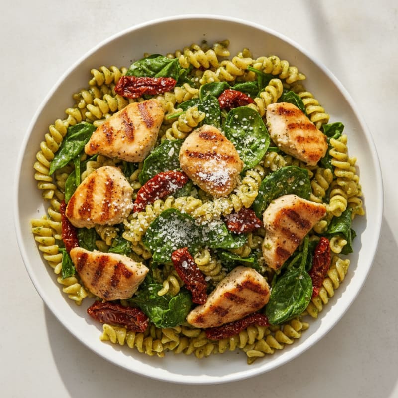 Pesto Chicken Pasta with Sun-Dried Tomatoes