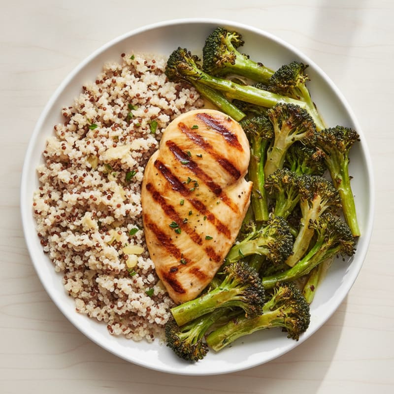 Grilled Chicken Breast with Roasted Broccoli and Quinoa
