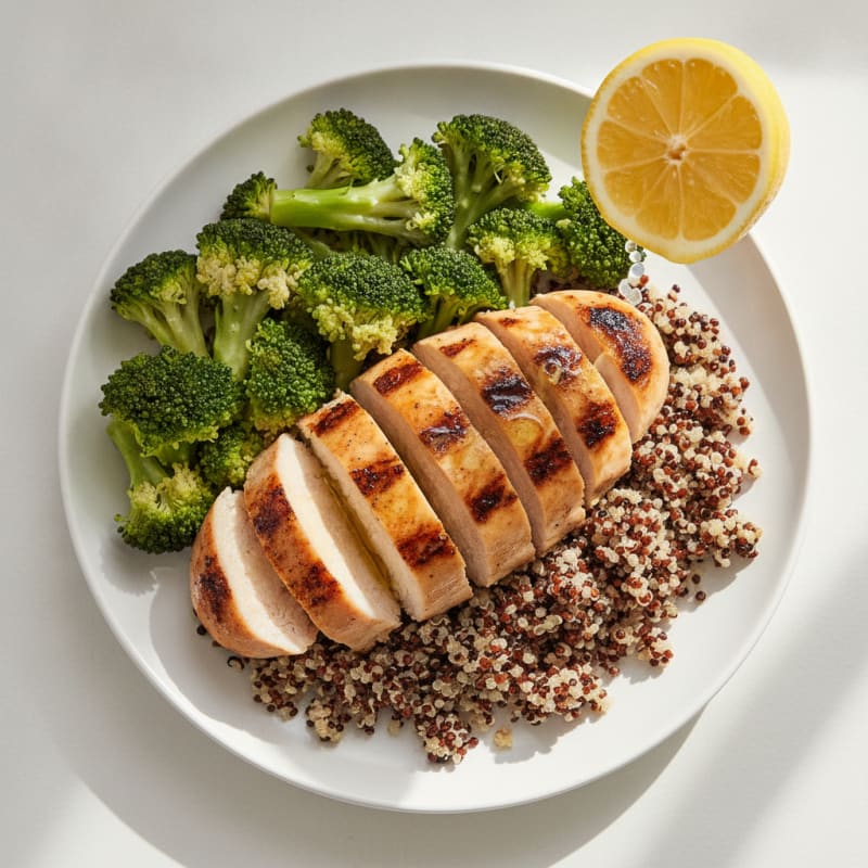 Grilled Chicken Breast with Quinoa and Steamed Broccoli