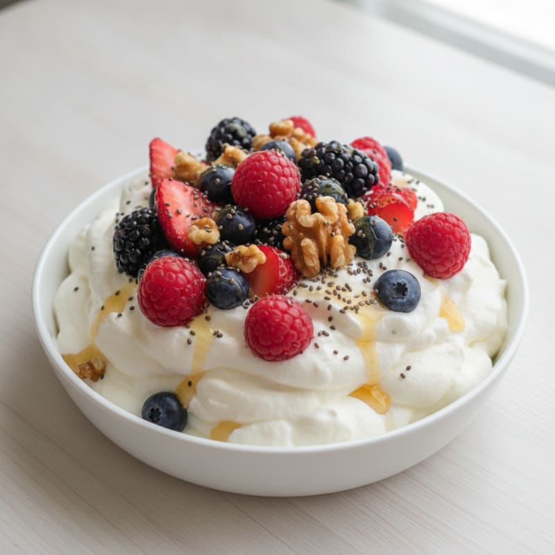 Greek Yogurt Protein Mousse with Mixed Berries