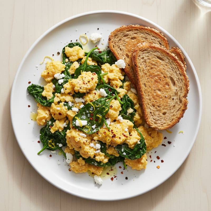 Zesty Scrambled Eggs with Tender Spinach