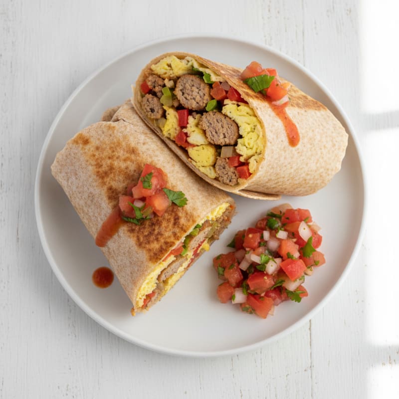 Hearty Sausage Breakfast Burrito with Salsa
