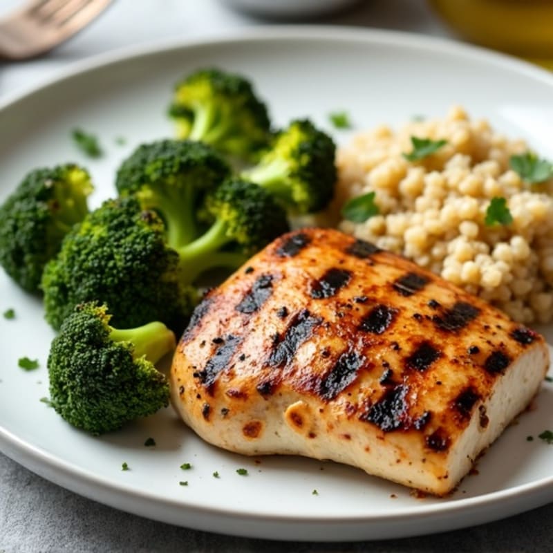 Grilled Chicken Breast with Quinoa and Roasted Broccoli