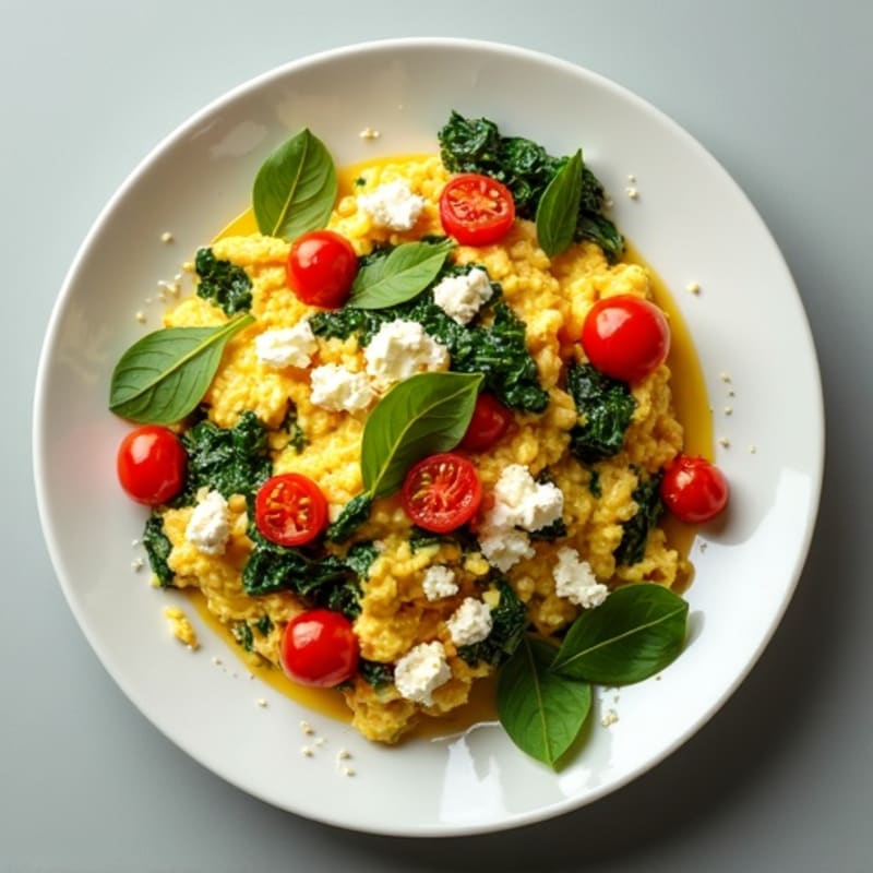 Cottage Cheese Egg Scramble with Spinach and Cherry Tomatoes
